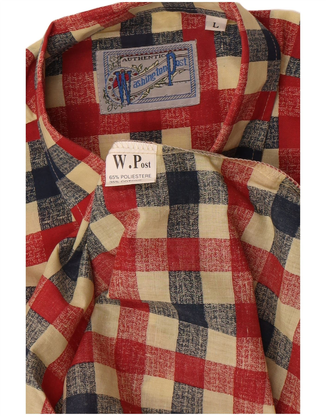 Camicia da uomo vintage grande in poliestere a quadretti rossi