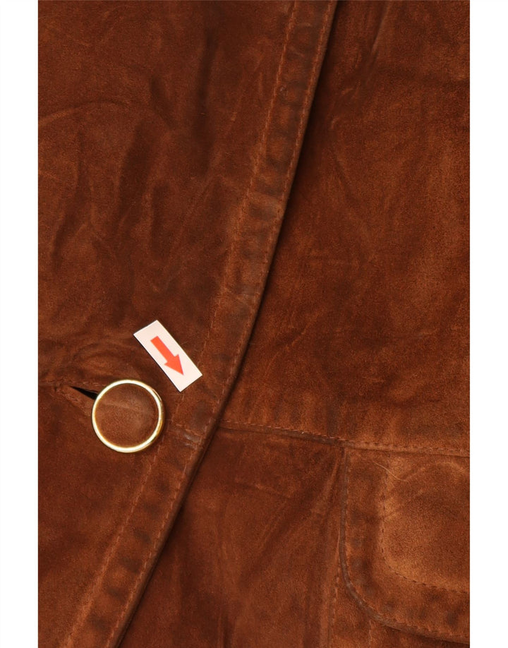 Cappotto doppiopetto vintage in pelle scamosciata oversize da donna IT 42 Marrone medio