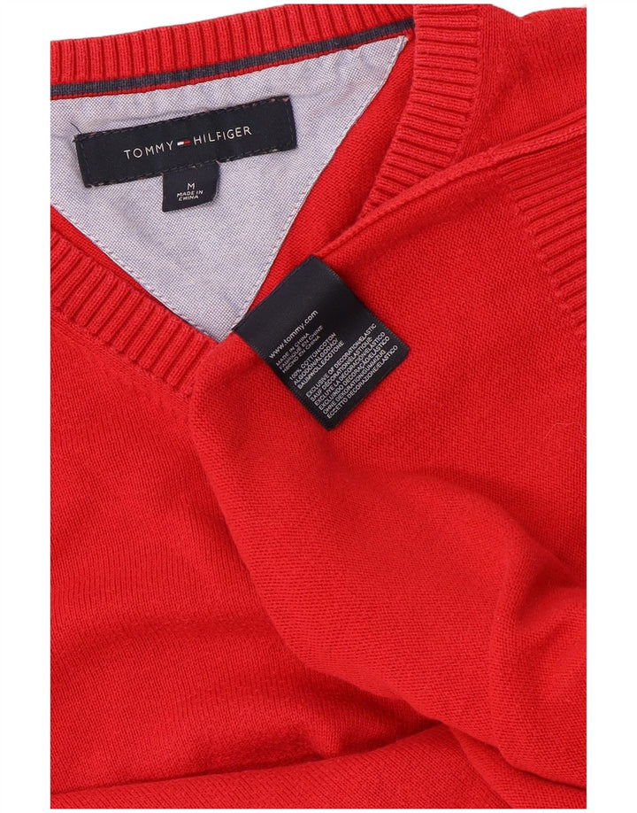 Maglione maglione con scollo a V da uomo Tommy Hilfiger in cotone rosso medio