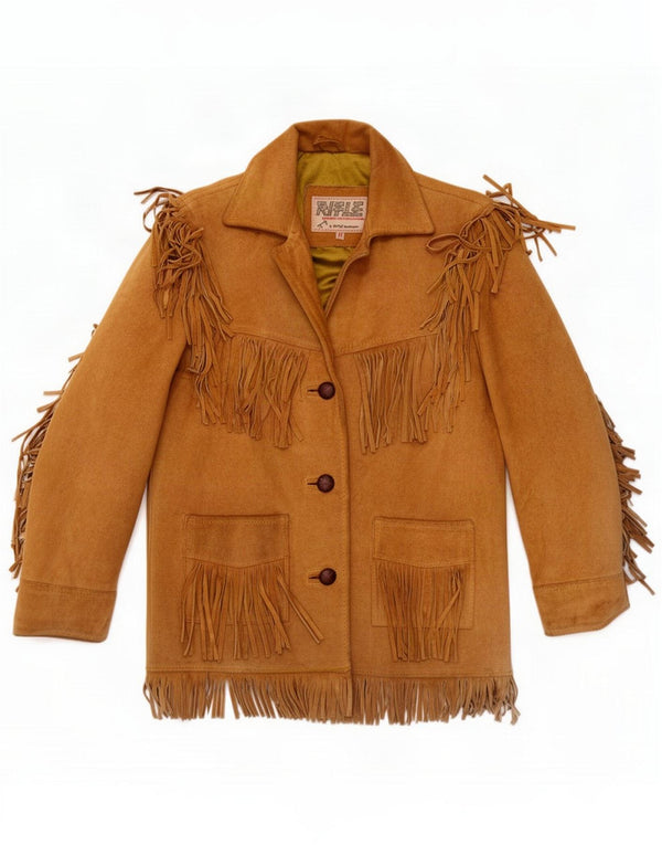 Rifle Giacca da donna in pelle scamosciata western UK 14 Pelle marrone medio
