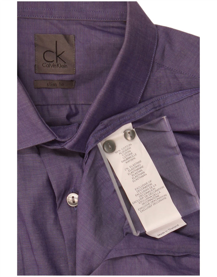 CALVIN KLEIN Mens Slim Fit Shirt Large Purple Cotton