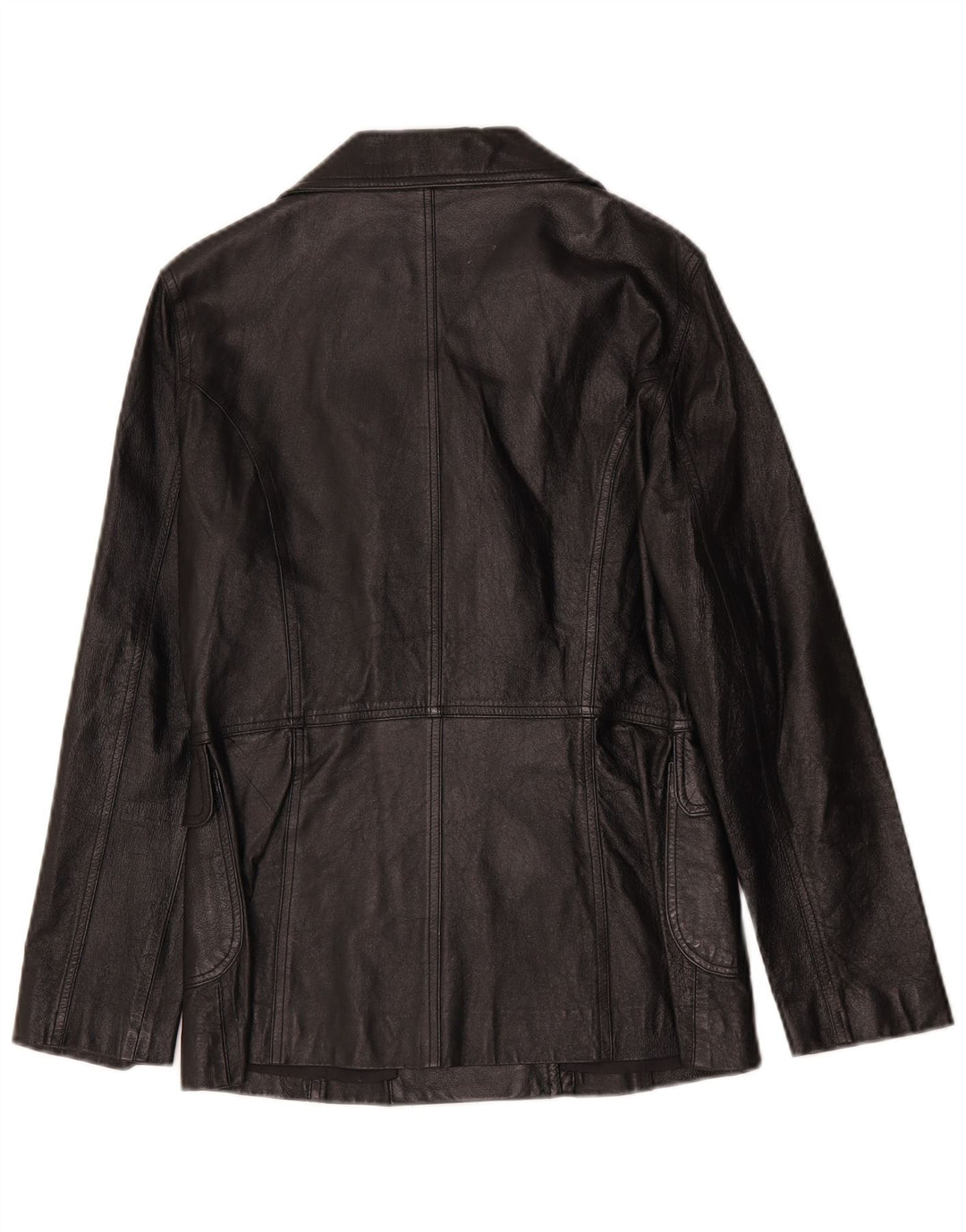 Giacca in pelle doppiopetto vintage da donna UK 8 piccola nera classica