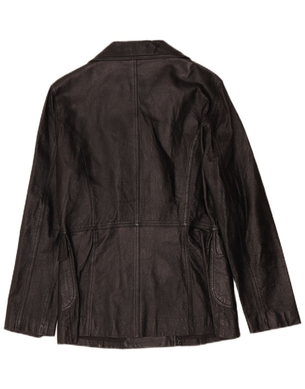 Giacca in pelle doppiopetto vintage da donna UK 8 piccola nera classica