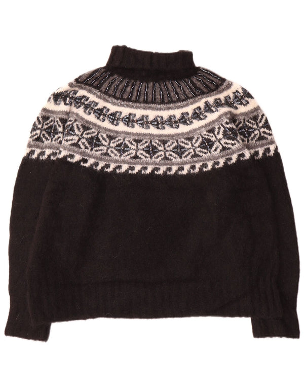 Maglione maglione a collo alto da donna Zara UK 14 poliammide Fair Isle nero medio
