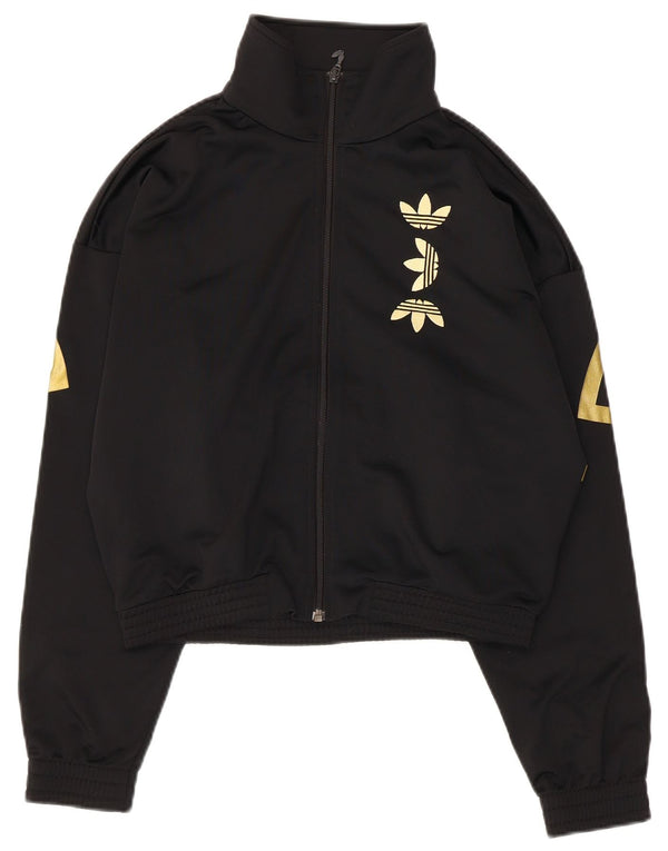Giacca da ginnastica oversize con grafica corta Adidas da donna UK 8 piccola nera