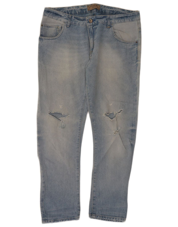 Jeans dritti effetto invecchiato da donna Zara EU 42 Large W32 L29 cotone blu