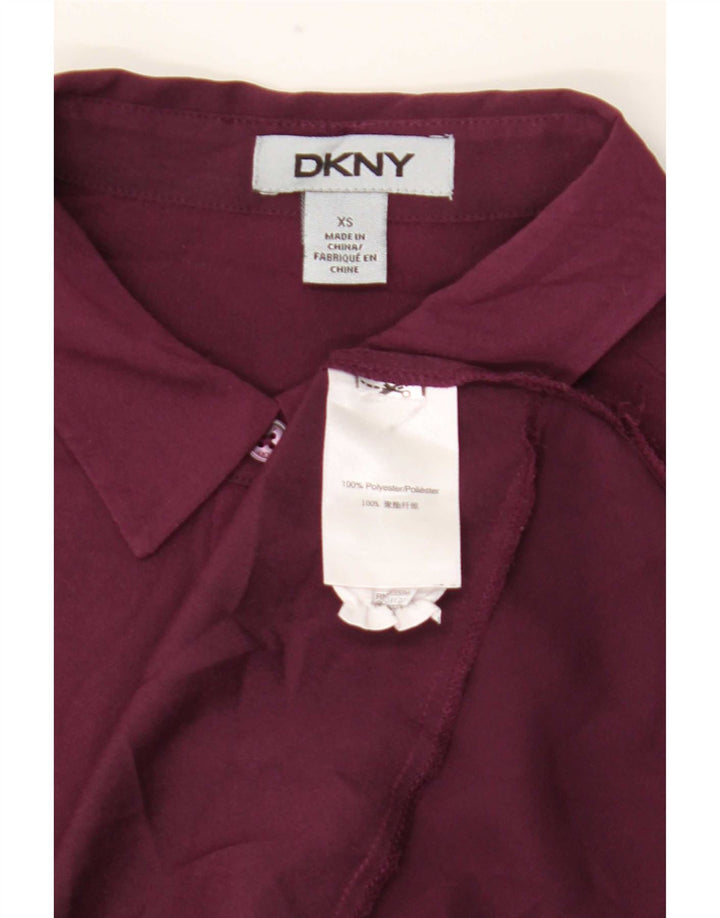 Dkny Donna Camicia Oversize a Maniche Lunghe Camicetta UK 6 XS Bordeaux Poliestere