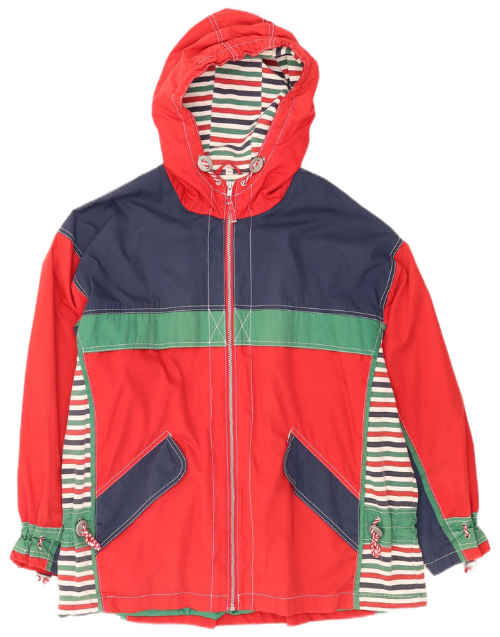 Giacca a vento oversize con cappuccio da donna vintage EU 46 XL color block rosso