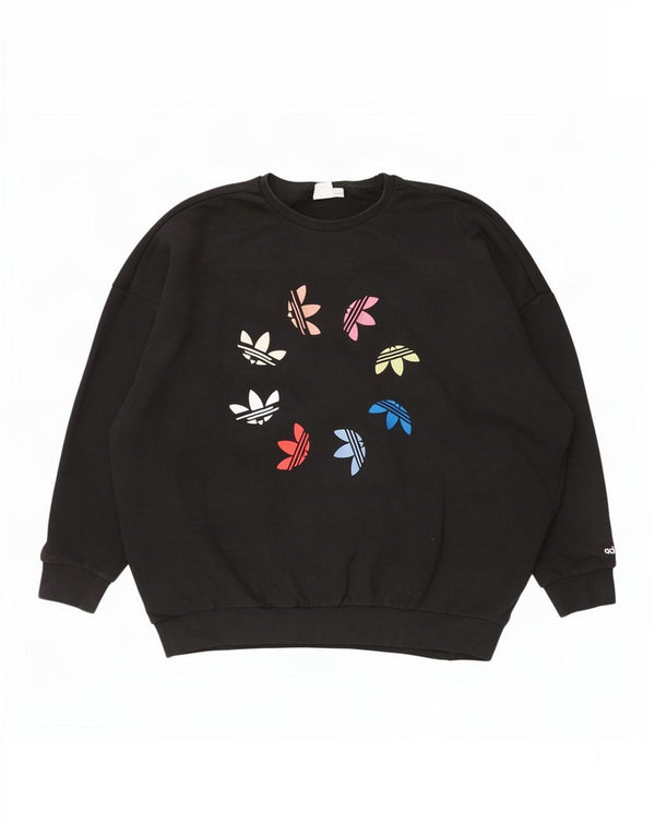 Felpa oversize con grafica da donna Adidas, maglione UK 16, grande cotone nero