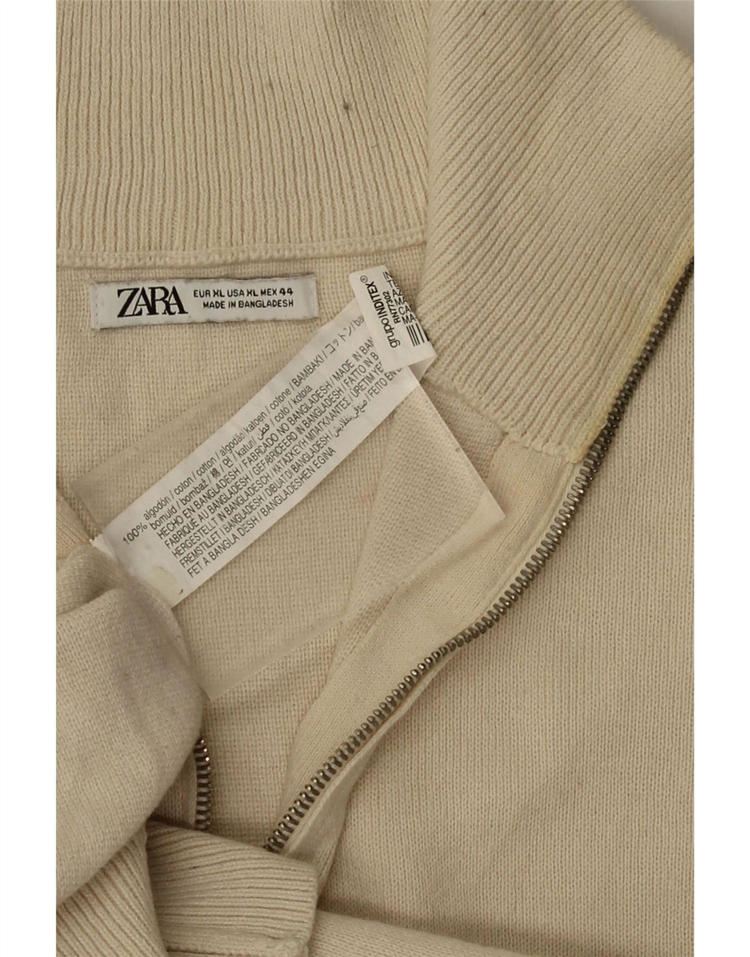 Maglione Zara da uomo con zip e collo XL in cotone beige