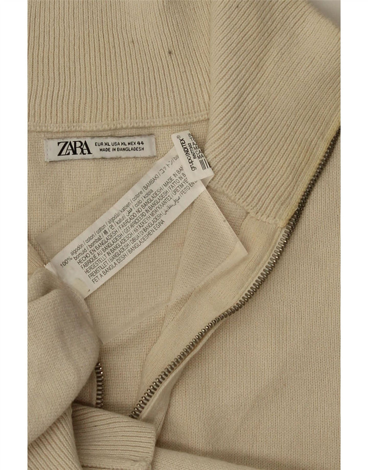 Maglione Zara da uomo con zip e collo XL in cotone beige