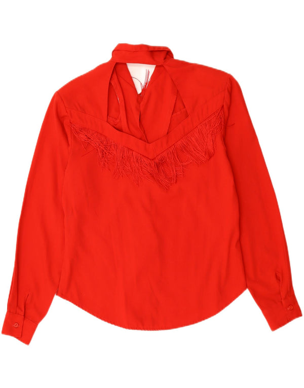 Vintage Womens Shirt Blouse UK 14 Medium Red Cotton