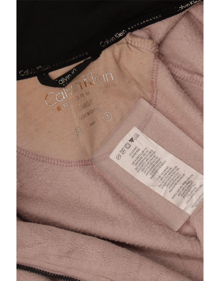 CALVIN KLEIN Giacca in pile con grafica da donna UK 16 Large Rosa Poliestere