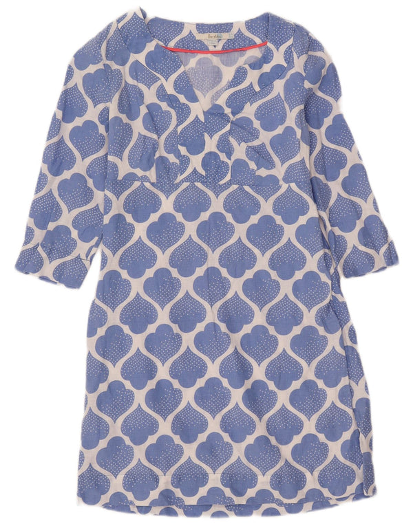 Boden Abito da donna a trapezio con maniche a 3/4 con motivo astratto UK 8 Piccolo lino blu