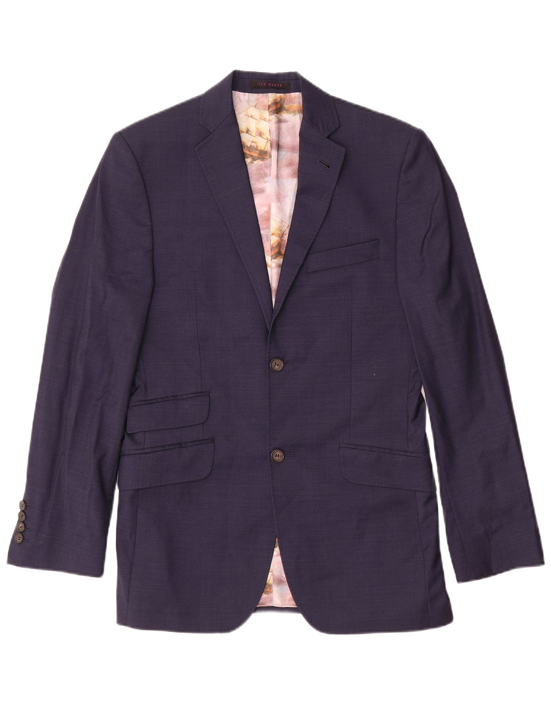 Giacca blazer da uomo a 2 bottoni Ted Baker UK 36 piccola in lana blu navy