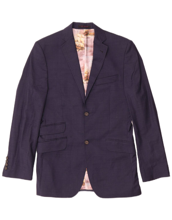 Giacca blazer da uomo a 2 bottoni Ted Baker UK 36 piccola in lana blu navy