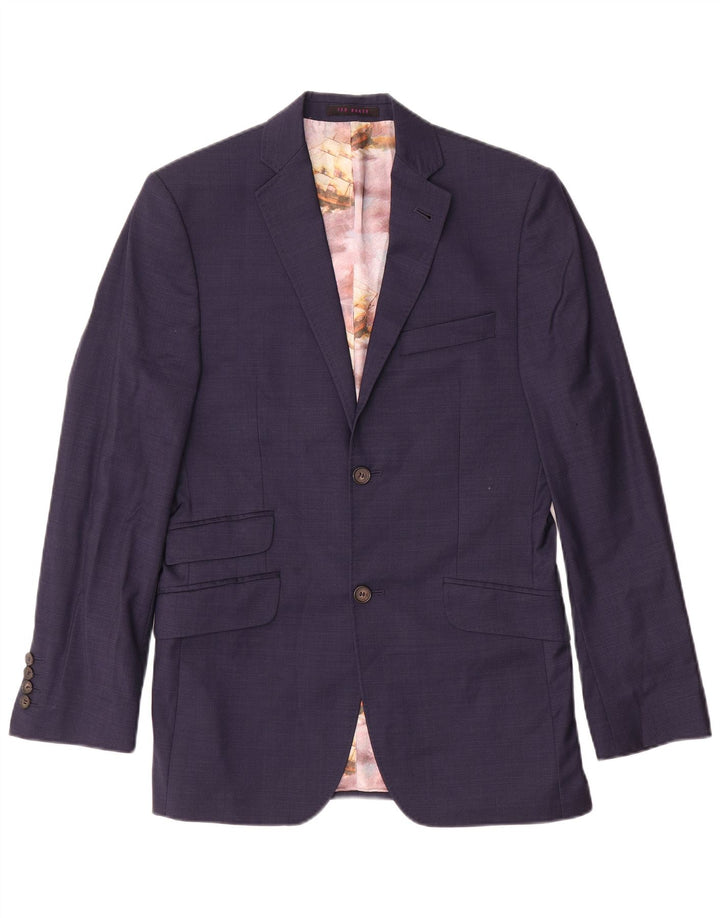 Giacca blazer da uomo a 2 bottoni Ted Baker UK 36 piccola in lana blu navy