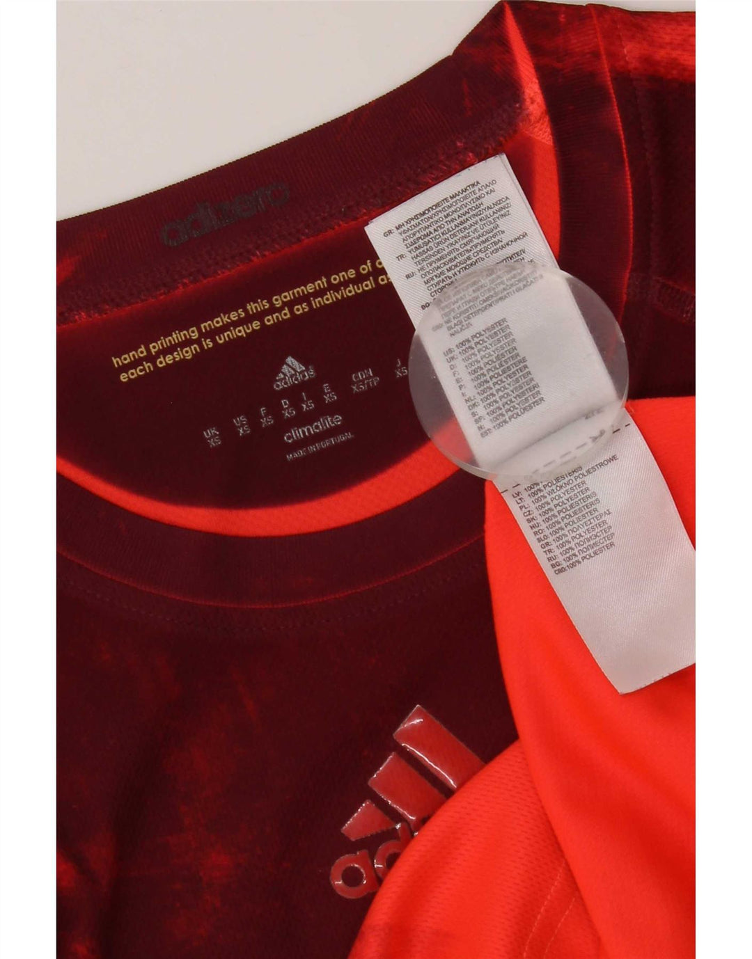 Adidas Uomo Climalite T-shirt Top XS Rosso Tie Dye Poliestere