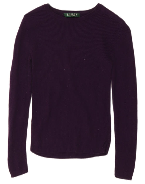 RALPH LAUREN Maglione corto da donna con scollo a barca UK 10 piccolo viola