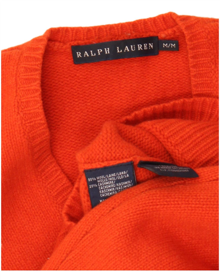 Maglione maglione con scollo a V da donna Ralph Lauren UK 12 Lana arancione medio