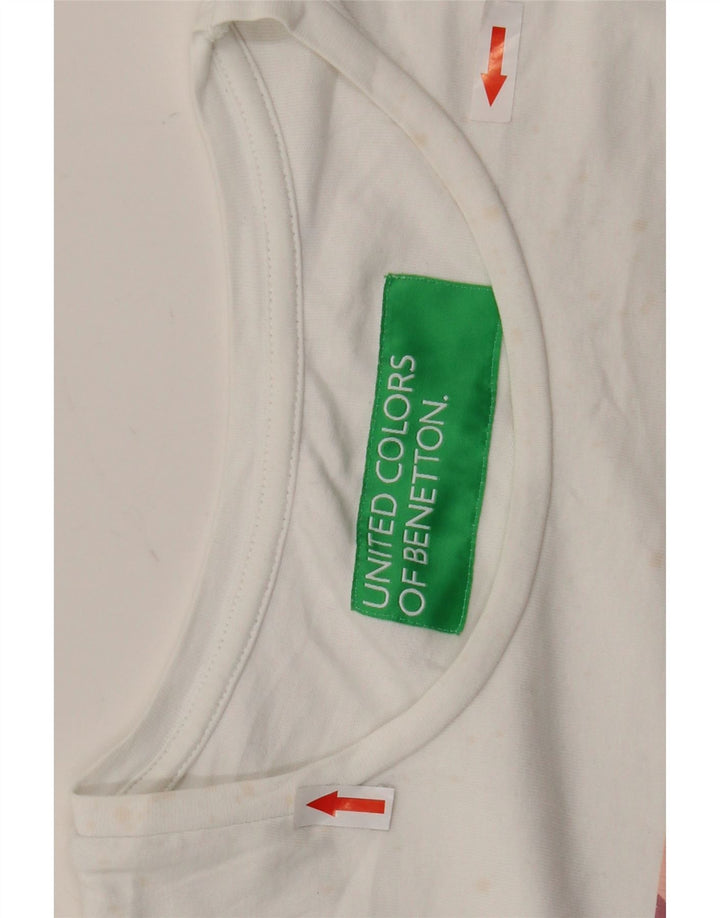 T-shirt grafica da donna Benetton Top UK 14 cotone bianco medio