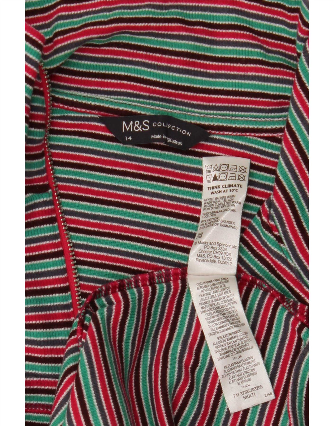 Marks & Spencer Top da donna a maniche lunghe UK 14 medio a righe multicolore