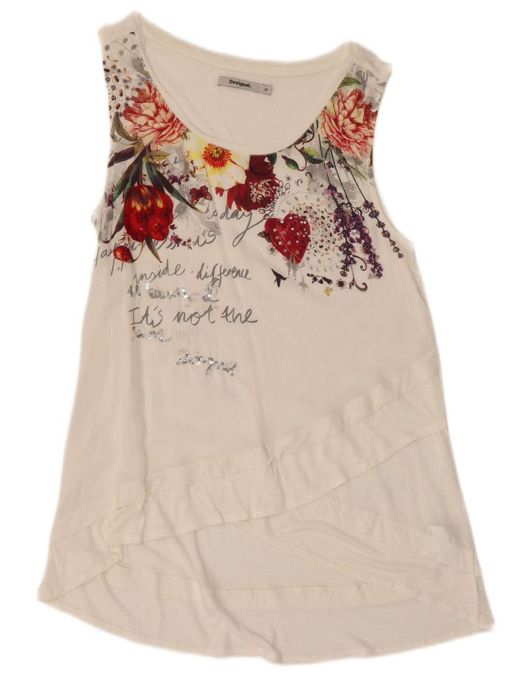 Desigual Donna Graphic Tunica Top UK 12 Viscosa floreale bianca media
