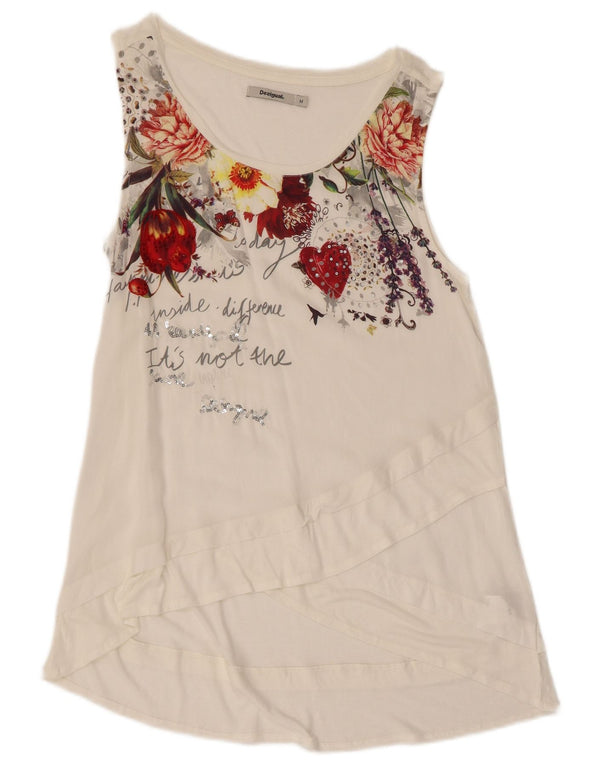 Desigual Womens Graphic Tunic Top UK 12 Medium White Floral Viscose