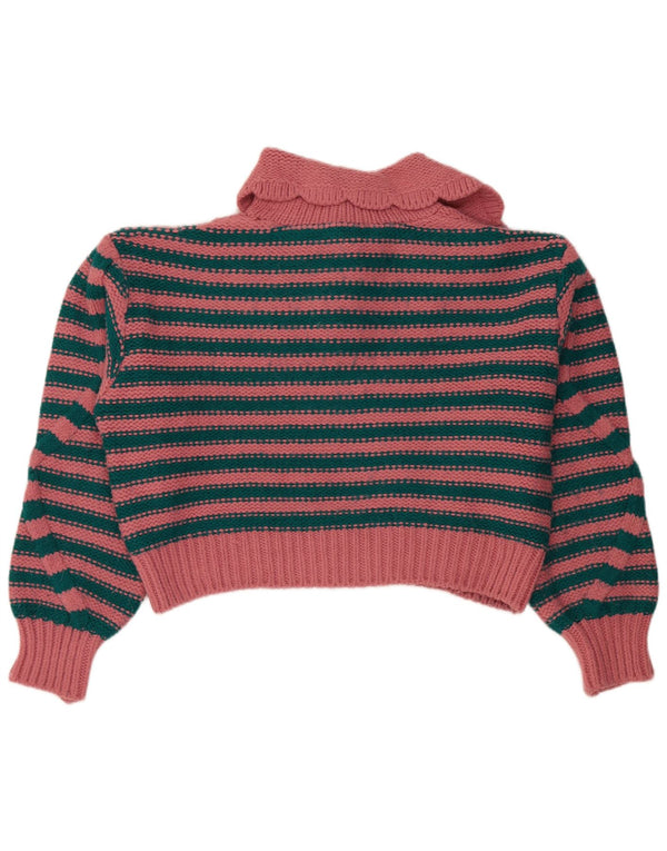 Maglione corto con collo alto da donna Zara UK 16 a righe grandi rosa
