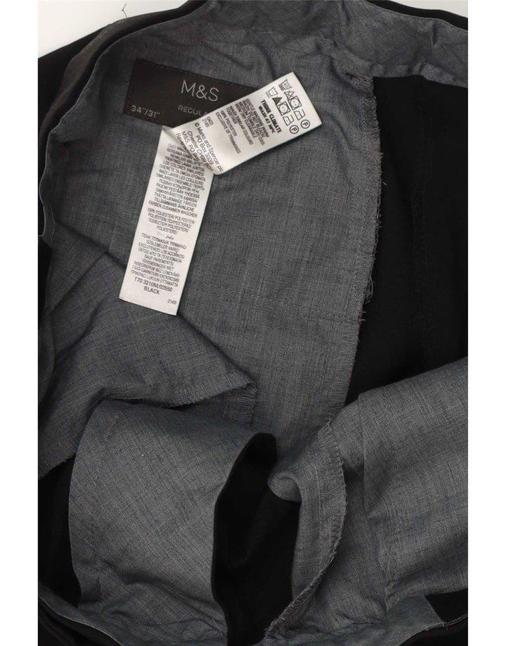 Pantaloni da abito regolari da uomo Marks & Spencer W34 L31 poliestere nero
