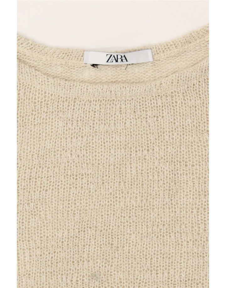 Top corto in maglia Zara da donna, taglia UK 16, grande, beige