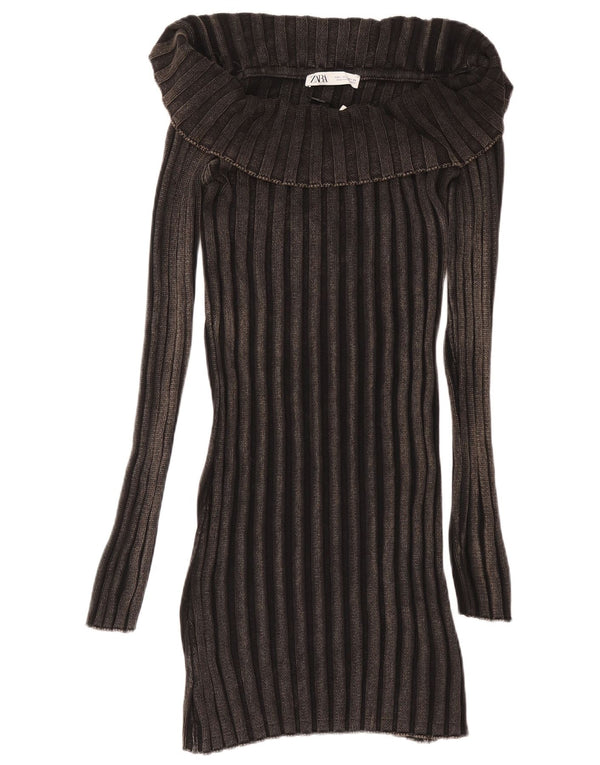 Abito maglione a maniche lunghe da donna ZARA UK 14 grande cotone nero