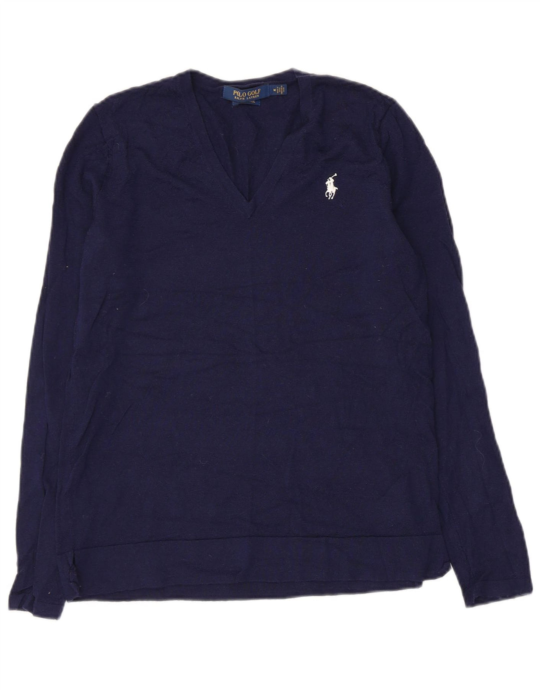 Polo Ralph Lauren Maglione da donna con scollo a V UK 12 Lana medio blu navy