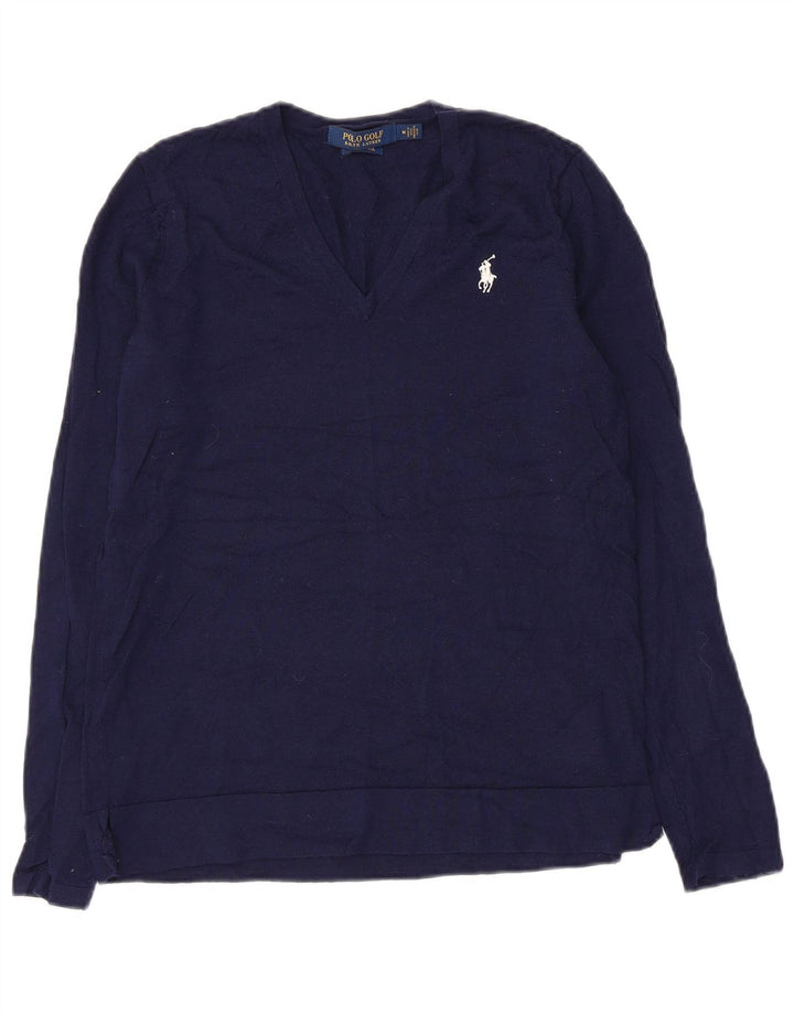Polo Ralph Lauren Maglione da donna con scollo a V UK 12 Lana medio blu navy