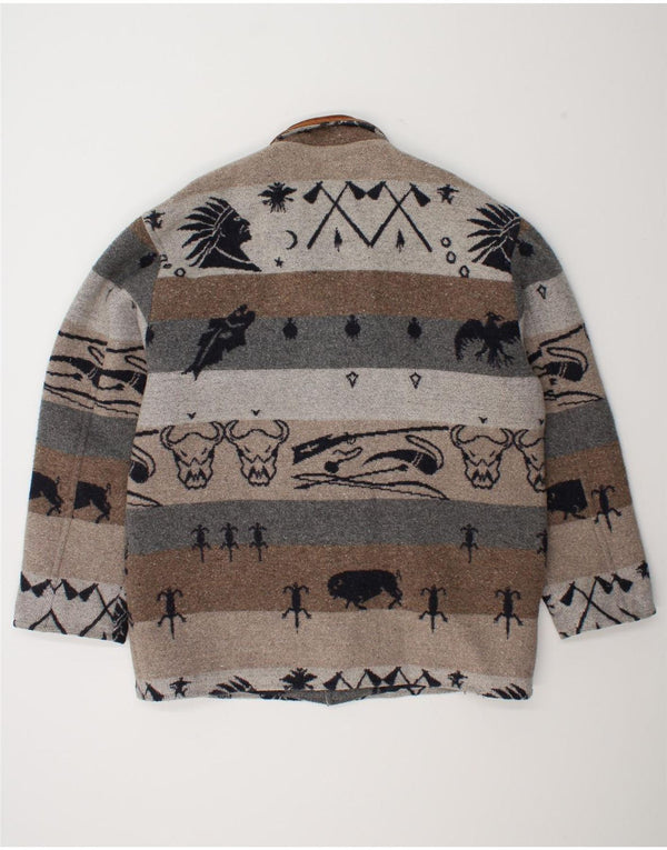 Cappotto giacca a vento vintage da uomo con motivo astratto UK 42 XL Grigio Fair Isle