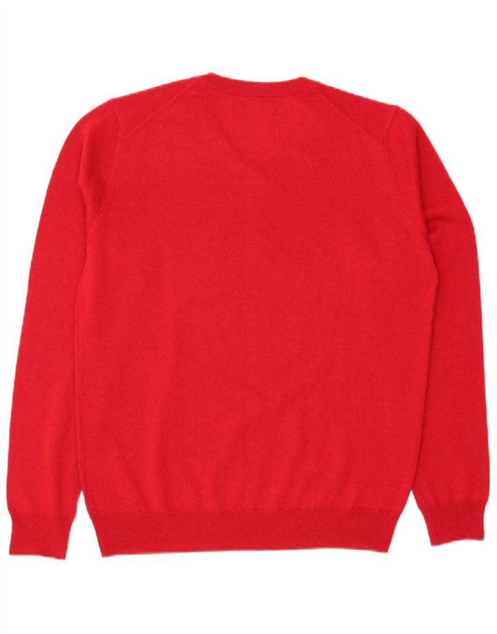 TRUSSARDI Mens V-Neck Jumper Sweater Large Red Wool