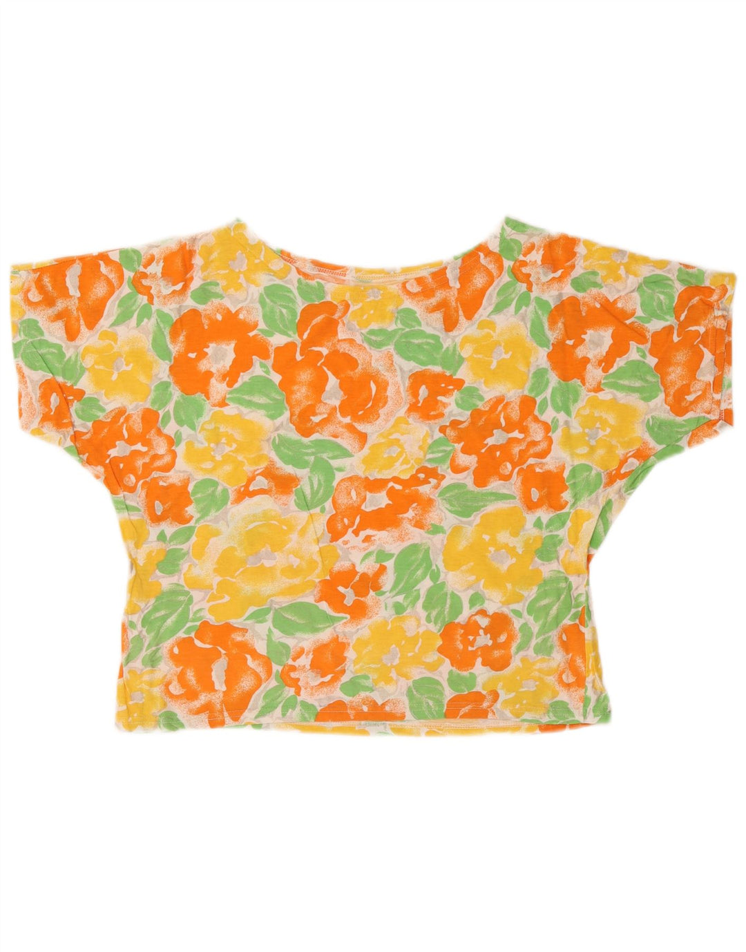 Top corto da donna vintage in camicetta UK 14 cotone floreale multicolore medio