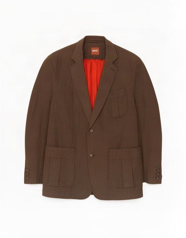Giacca blazer da uomo a 2 bottoni Hugo Boss EU 54 2XL cotone marrone