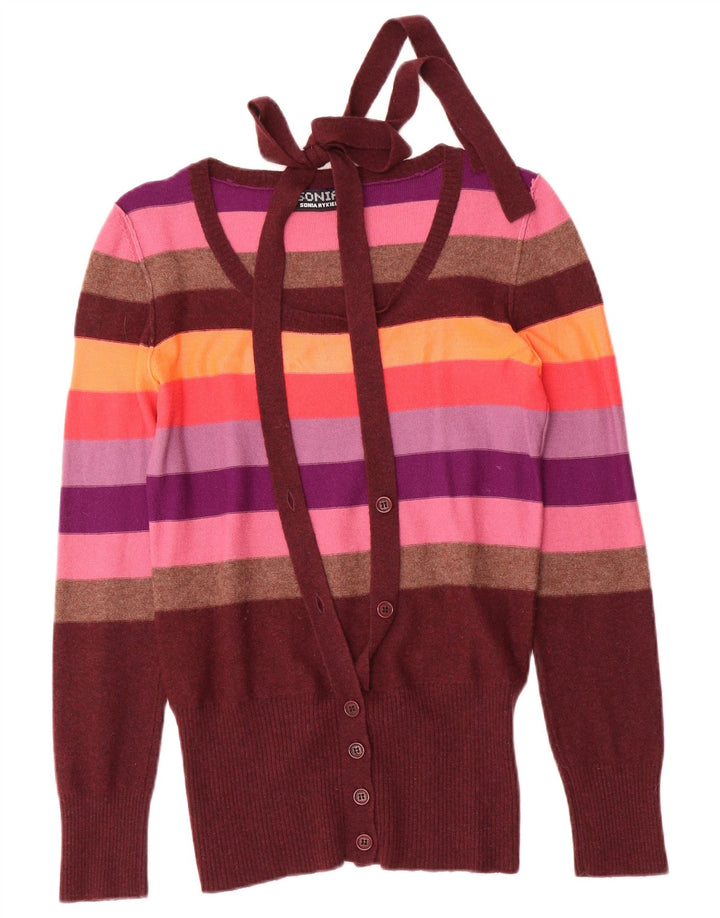 Maglione cardigan da donna Sonia Rykiel UK 10 piccolo a righe multicolore
