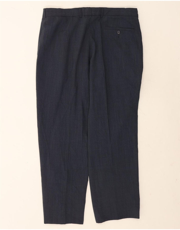 Pantaloni da abito dritti da uomo Marks & Spencer W34 L29 poliestere blu navy
