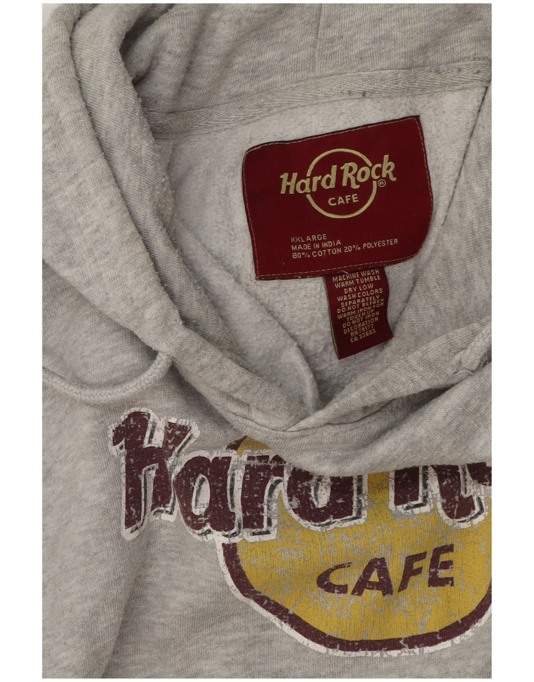Felpa con cappuccio grafica da uomo Hard Rock Cafe Barcelona 2XL cotone chiazzato grigio