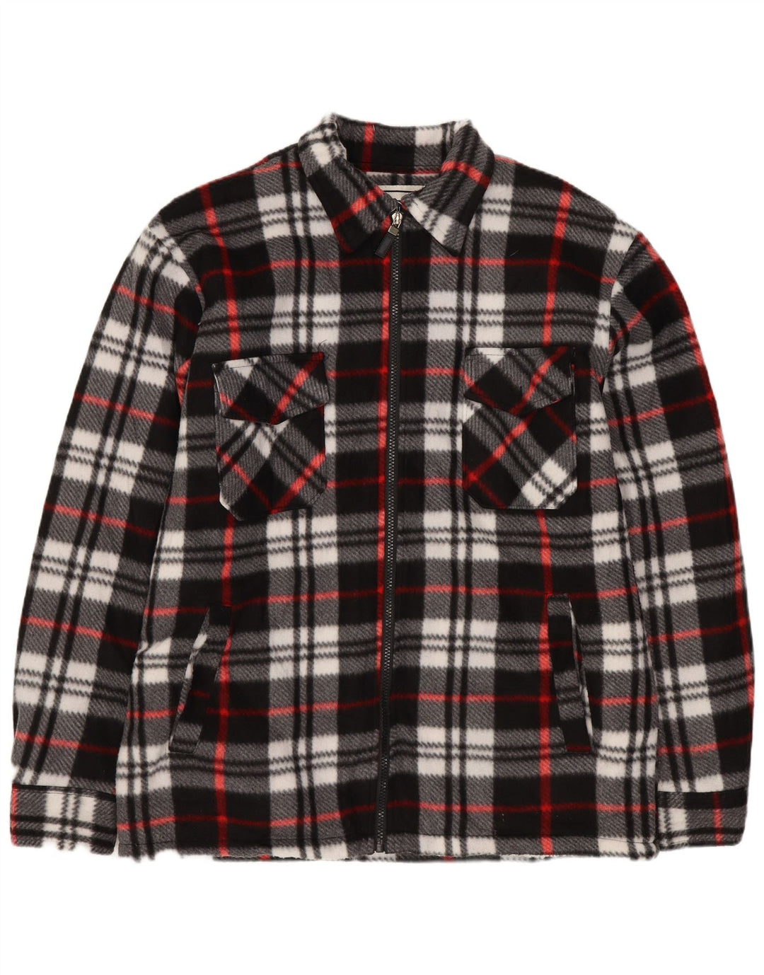 Camicia vintage in flanella da boscaiolo Sherpa da uomo in poliestere scozzese medio nero