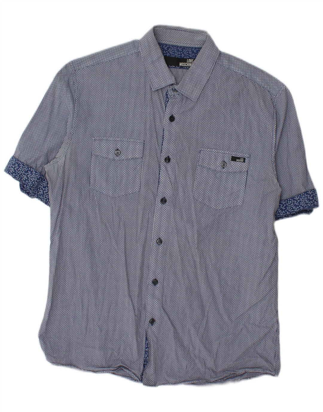 Moschino Camicia a maniche corte da uomo grande in cotone a quadretti blu