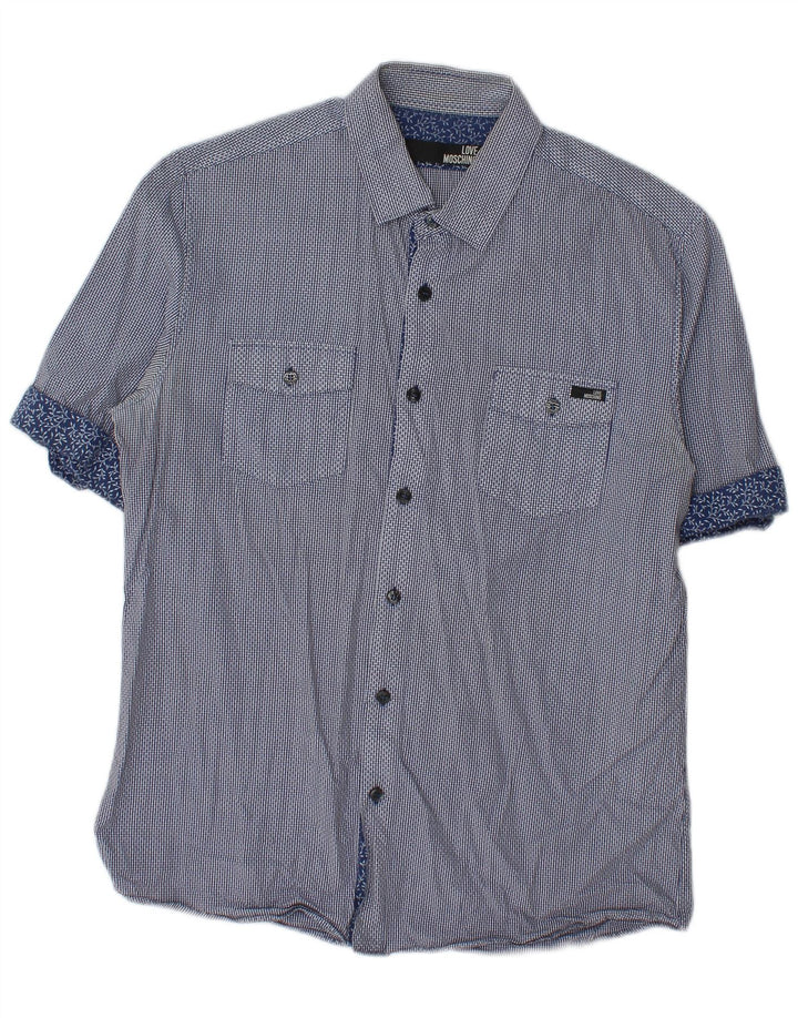 Moschino Camicia a maniche corte da uomo grande in cotone a quadretti blu