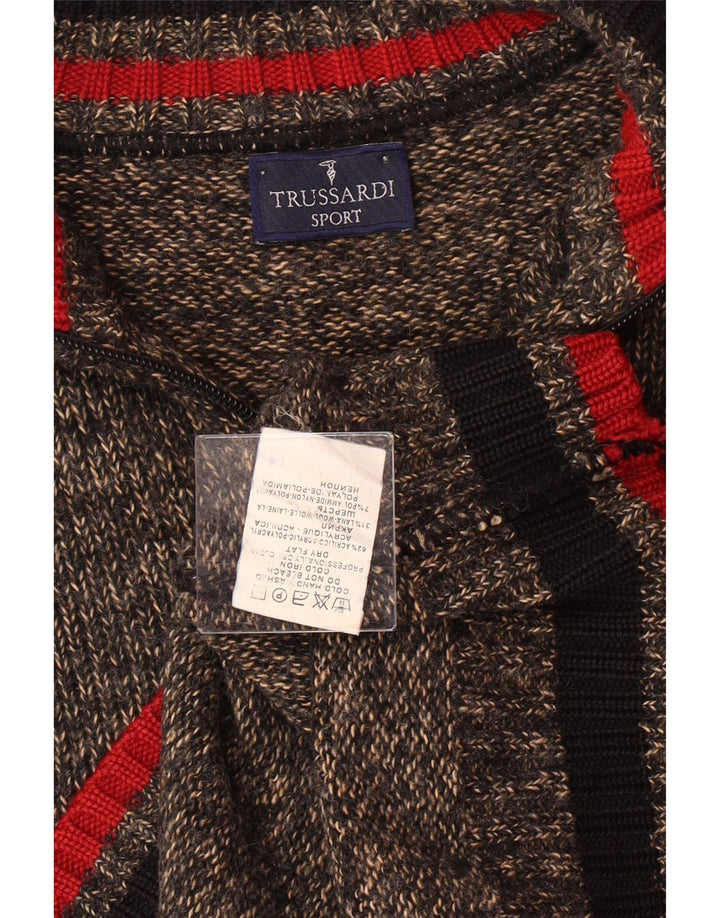 Maglione da uomo TRUSSARDI con zip e collo in acrilico chiazzato marrone medio
