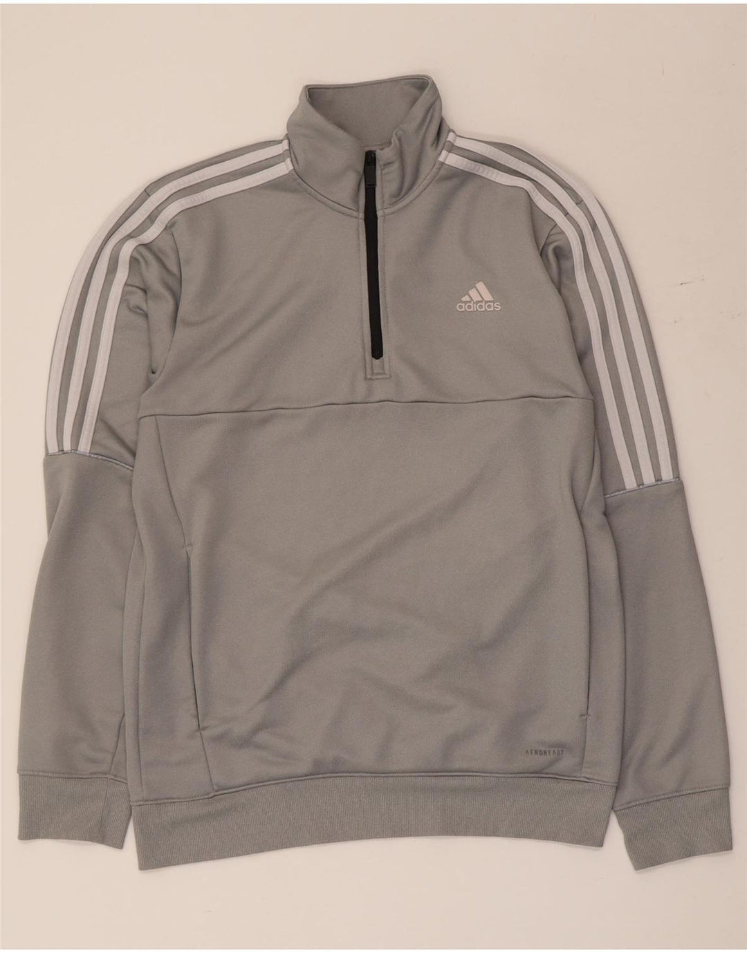 Felpa Adidas da uomo con zip e collo, piccola, in poliestere grigio