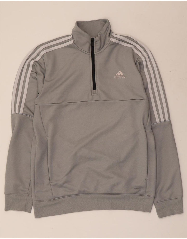 Felpa Adidas da uomo con zip e collo, piccola, in poliestere grigio