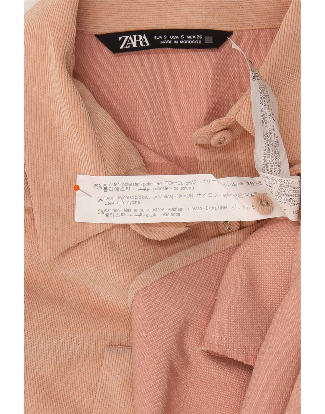 Camicia in velluto oversize da donna Zara UK 10 piccola poliestere rosa