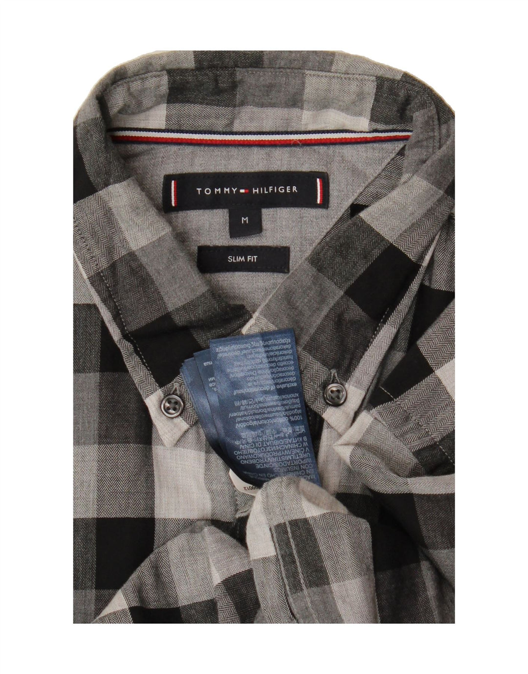 TOMMY HILFIGER Mens Slim Fit Flannel Shirt Medium Grey Check Cotton Vintage Tommy Hilfiger and Second-Hand Tommy Hilfiger from Messina Hembry 