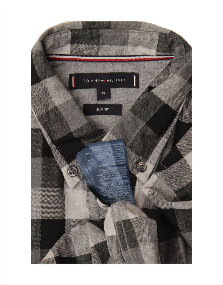 TOMMY HILFIGER Mens Slim Fit Flannel Shirt Medium Grey Check Cotton Vintage Tommy Hilfiger and Second-Hand Tommy Hilfiger from Messina Hembry 